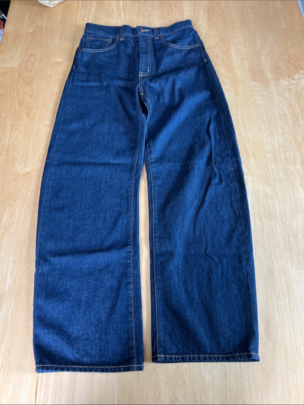 Madewell Dark Blue Denim Jeans with Tan Stitching